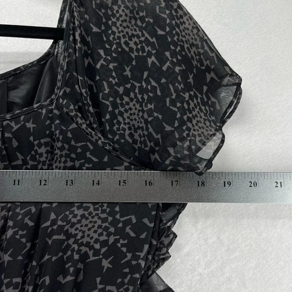 Shoshanna Dress Size 4 Silk Chiffon Geometric A-Line Mini Flutter Sleeve Black - Picture 12 of 12